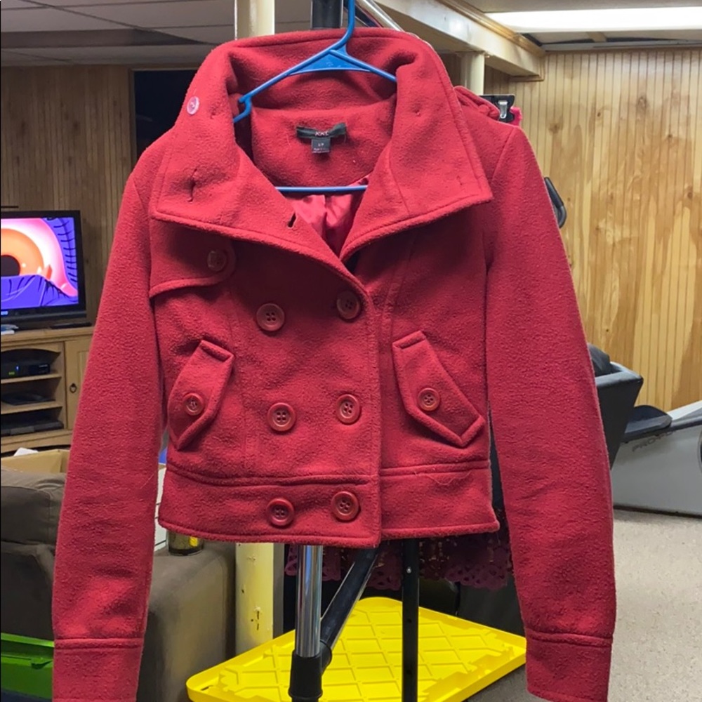 Red cropped pea coat